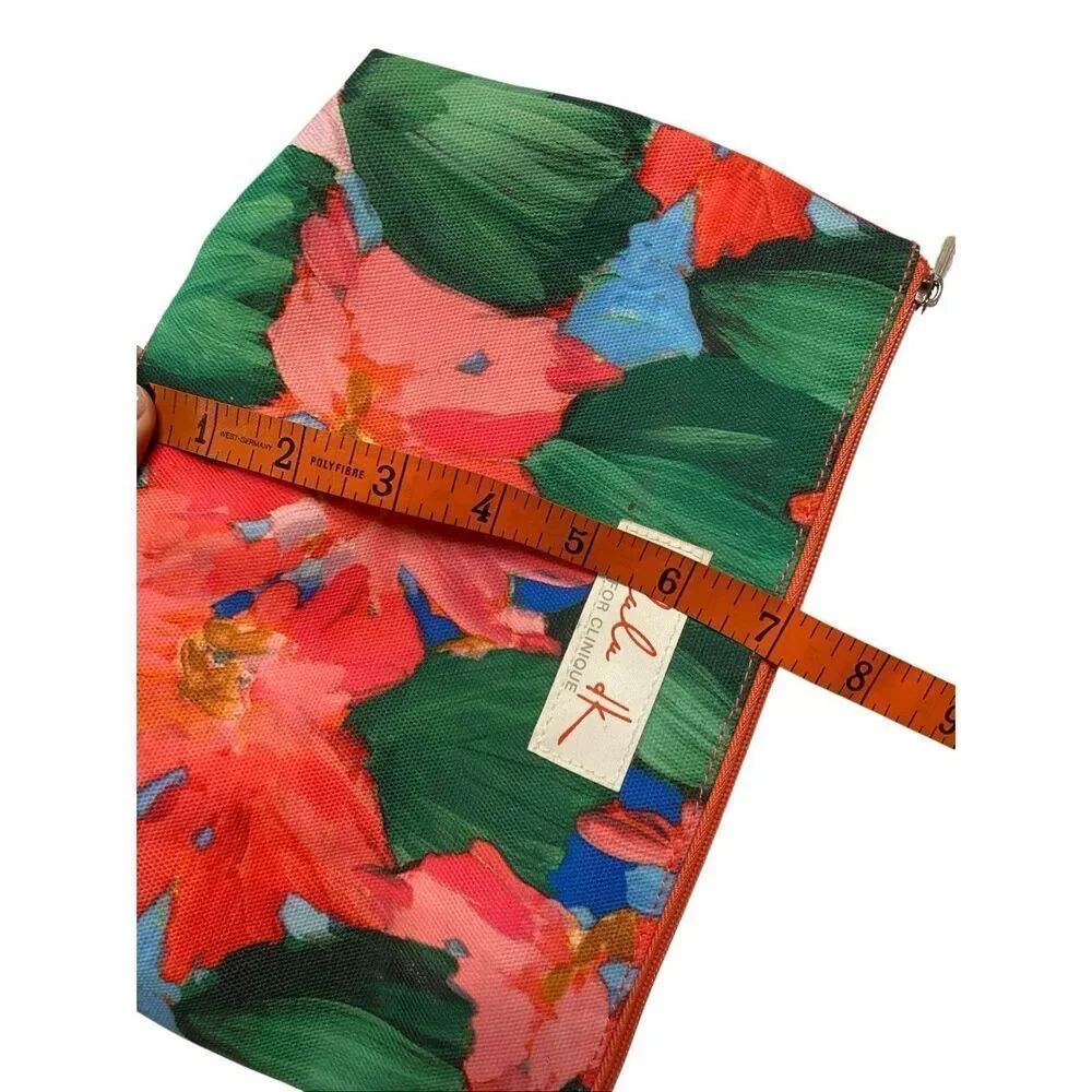 Lulu DK for Clinique Floral Canvas Makeup Bag Green Pink Red Cosmetic Pouch